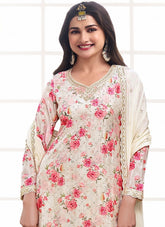 Elegant Looking Partywear Cream Colour Salwar Suit